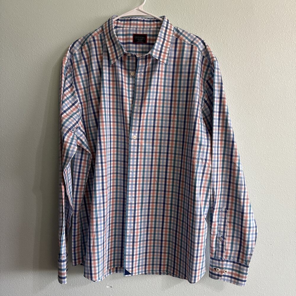 UNTUCKit Shirt Mens XXL White‎ Blue Check Button Up Wrinkle Free Dolcetto Preppy